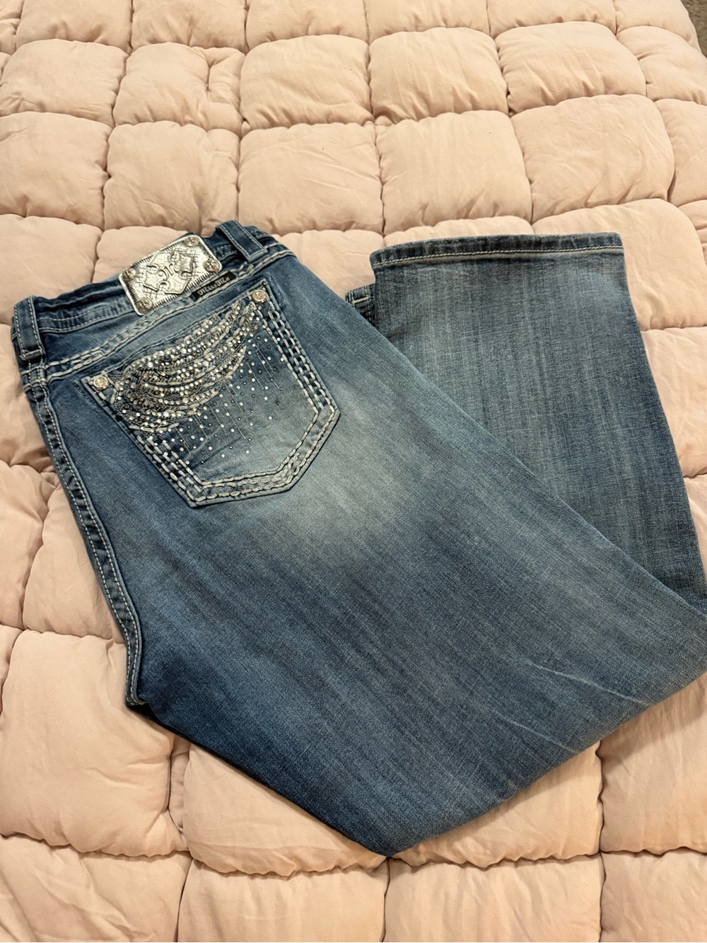 Miss Me Blue Embellished Flare Jeans